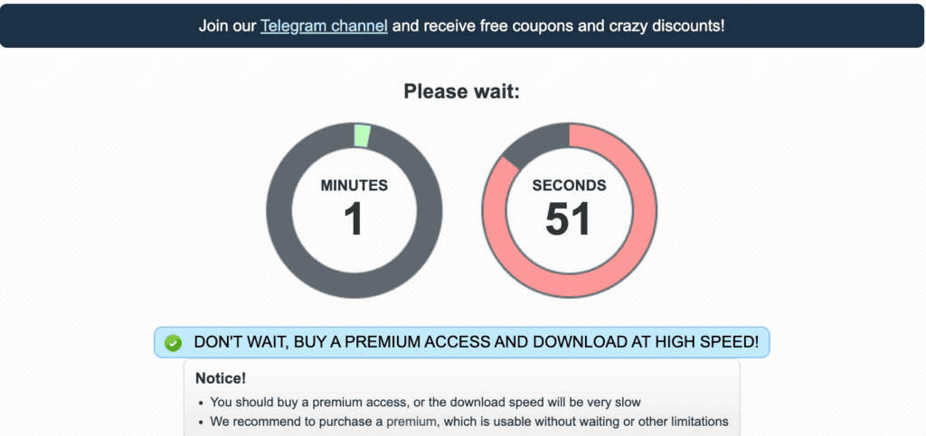 Caption: The free download page requires a short wait before your file starts.