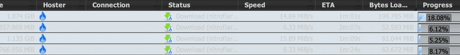 Nitroflare Premium JDownloader speed test with four active files